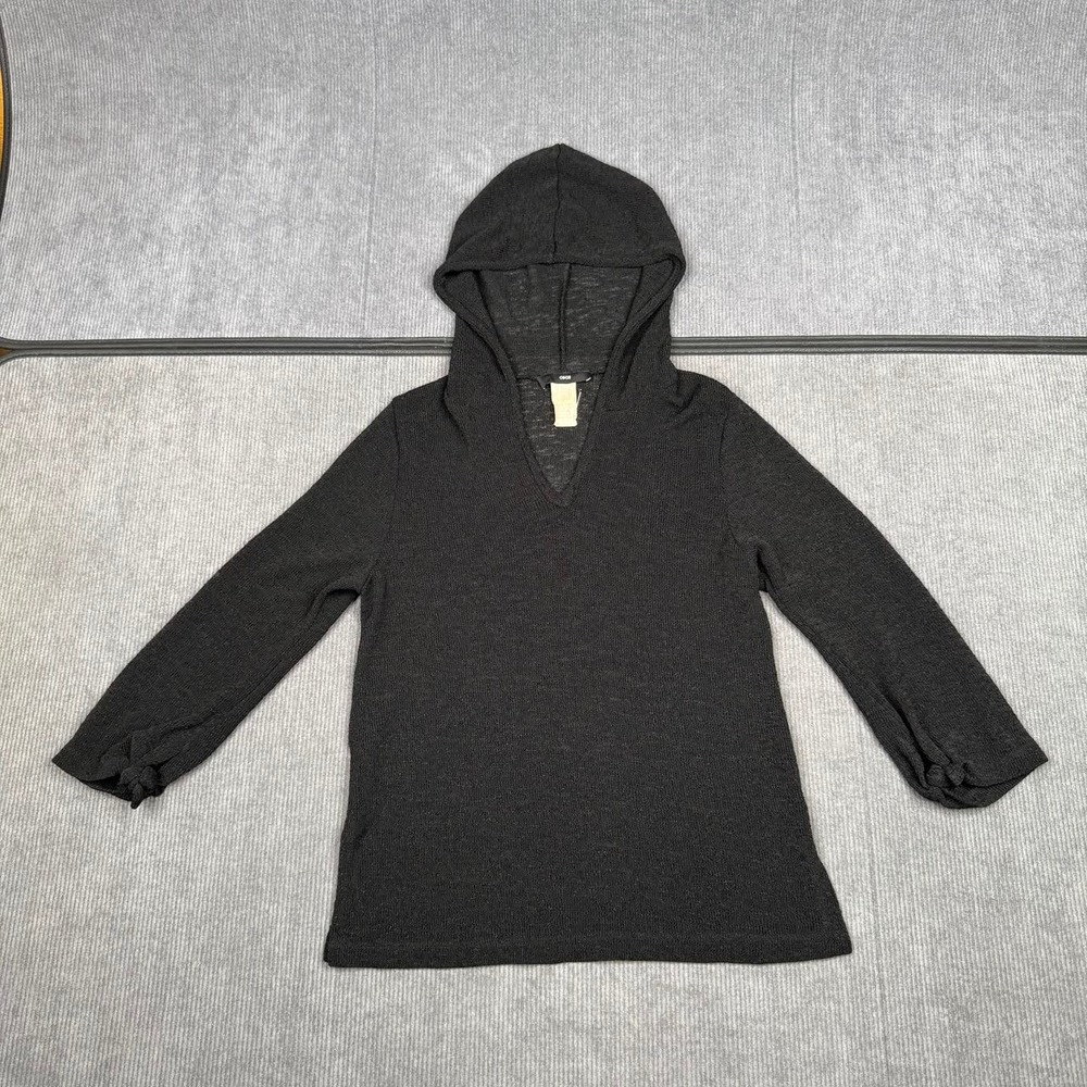 OBOE Black Knit y2k Hoodie V-Neck Pullover Knotted Cuff Top Made in USA Surf